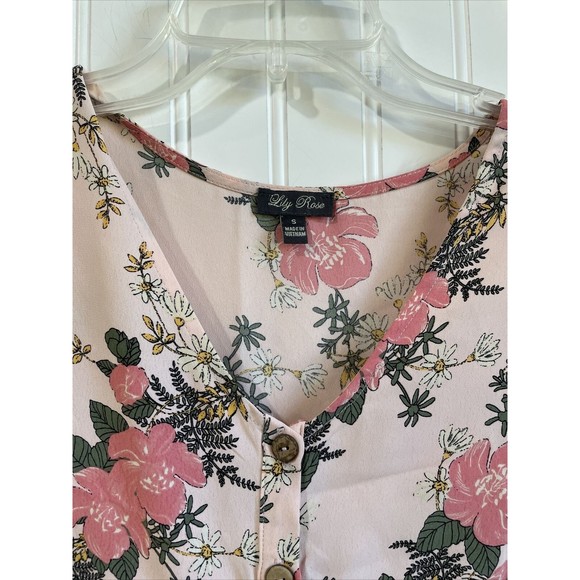 Lily‎ Rose Romper Womens Small Pink Floral Shorts Buttons V Neck Pockets - Picture 2 of 12